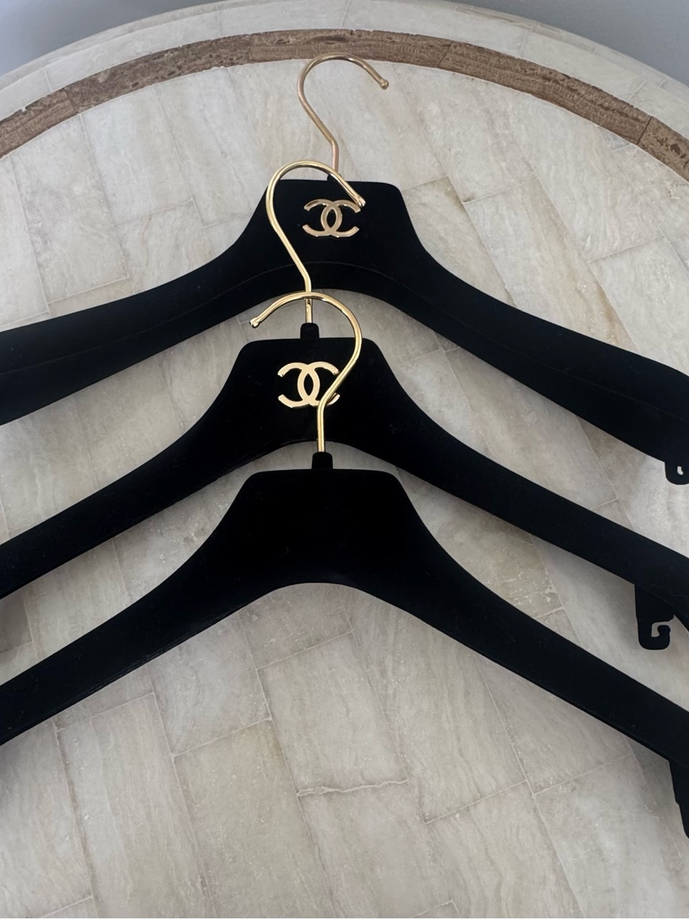 CHANEL Black Velvet Hangers with Gold CC Emblems - Set of 3 - Picture 5 of 5